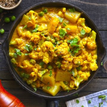 Creamy Indian Style Cauliflower Peas Curry In A Pan