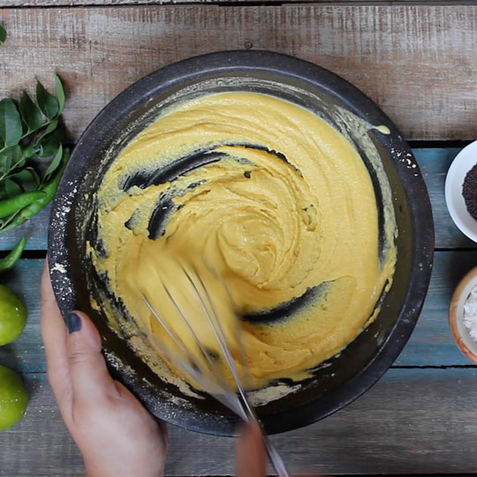 Whisking dhokla batter in one direction