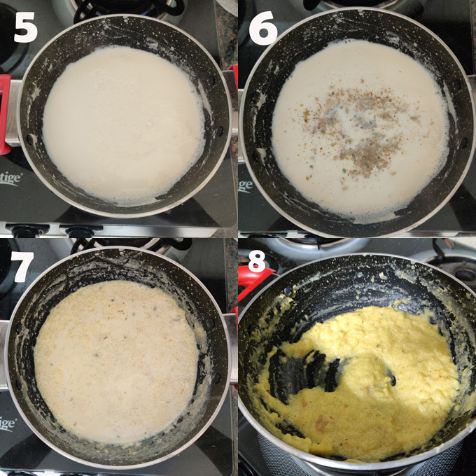 collage of firni cooking steps