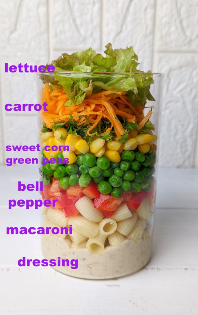 side shot of macaroni salad jar