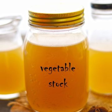 side shot of vegetable stock in a bottle